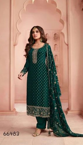 Jecard Silk With Siquance Work Suit, Unstitched
