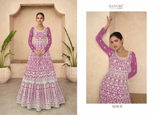 Georgette Embroidered Ladies Gorgette Anarkali Gown Suit, Stitched