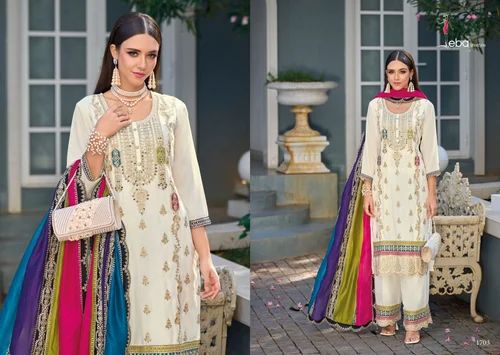 Embroidered EBA SWARA SILK EMBROIDERY READYMADE SUIT, chinon