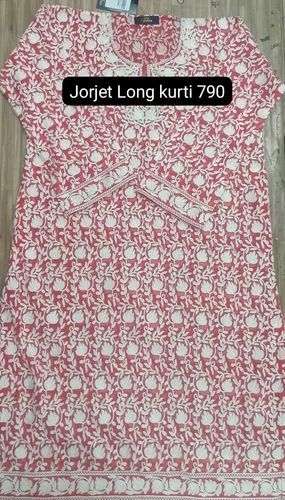 Printed Georgette Long Kurti, 3-Piece Set