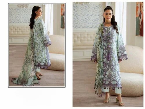 Unstitched Lawn Cotton Pakistani Suits for Festive Wear (3 Piece, Embroidered)