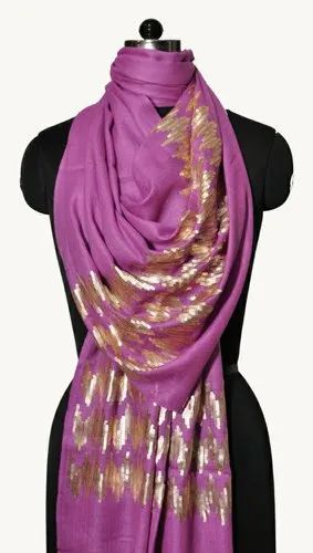 Purple Pattern: Embroidered Wool Sequence Embroidery Stole