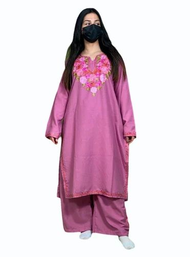 Deep Blush Ladies Embroidered Kashmiri Kurti Plazo Set