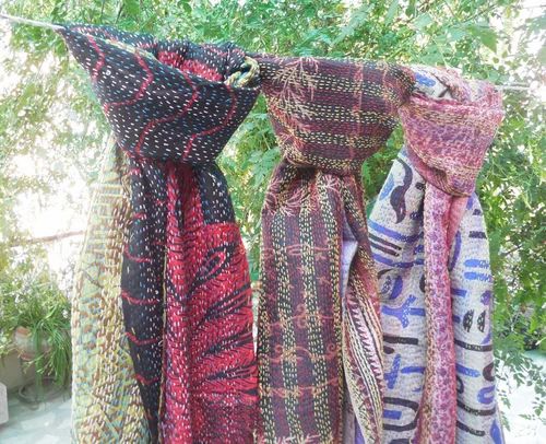 JaipurOnlineShop Viscose Jaipuronline Silk Kantha Stole Scarves