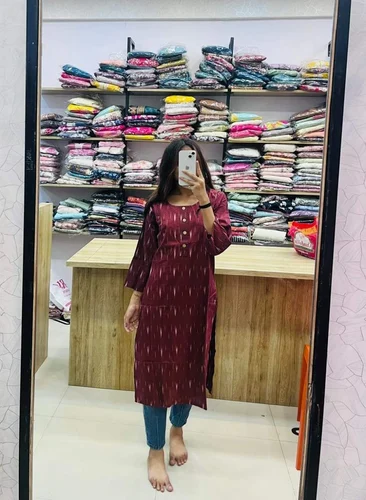 Blue Ikat Printed Cotton Kurtis