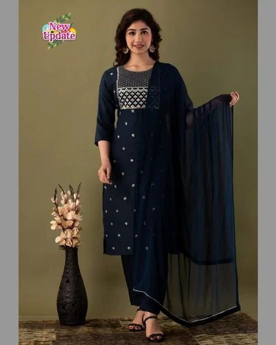 Reyon fabric fine quality kurti Neck Heavy embroidery and jari work On York