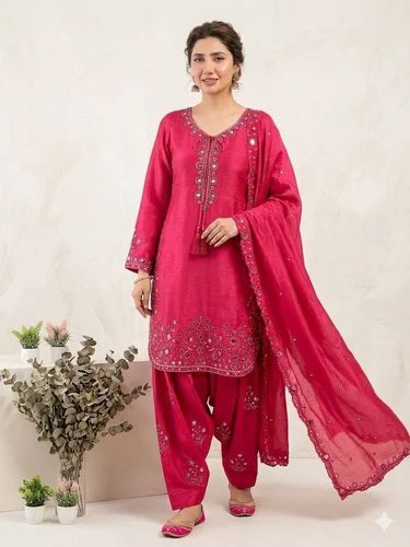 Silk Embroidery Punjabi Patiala Suits, Readymade