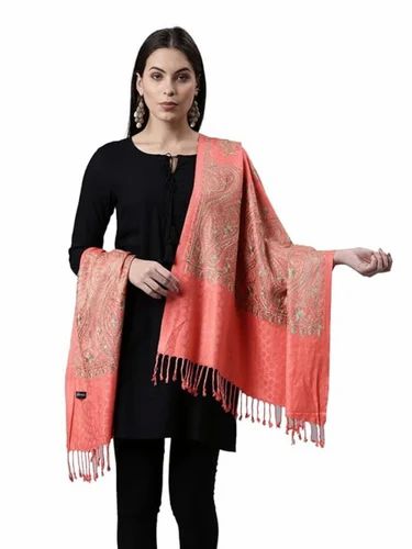 Acrylic Women Kashmiri Aari Pink Embroidery Stole