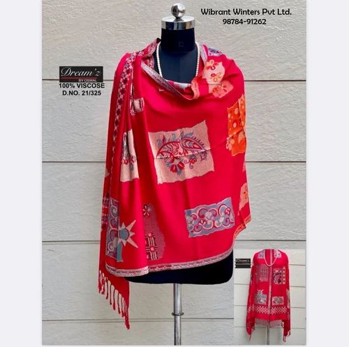 Polyester Orange Designer Woolen Stoles