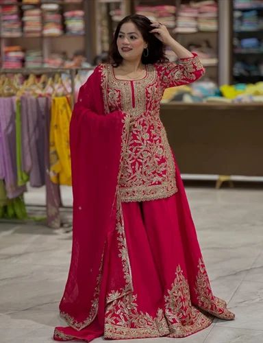 Ladies Designer Party Wear Sharara Suit, Silk