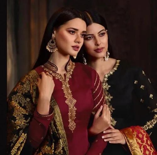 Multicolor Georgette Suit With Banarasi Dupatta, Size: Free Size, 2.2