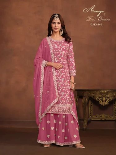Satin Latest Faux Georgette Sarara Suit, Shown As Picture