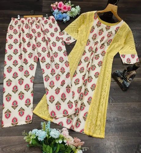 4 colors Cotton Chikankari Kurties And Plazo
