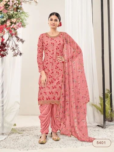 Net Pink Latest Designer Patiala Suit, Semi Stitched