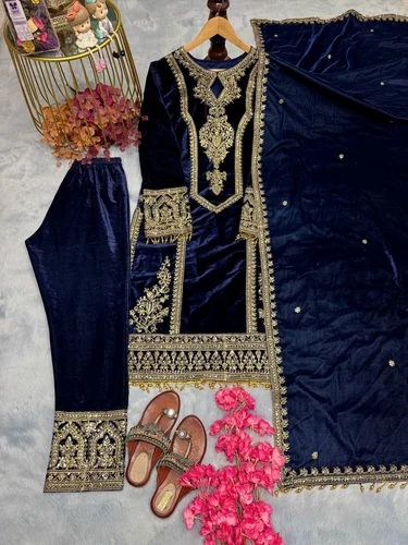 Designer Party Wear Look Heavy Pure Viscose Velvet Top Plazzo & Dupatta Set