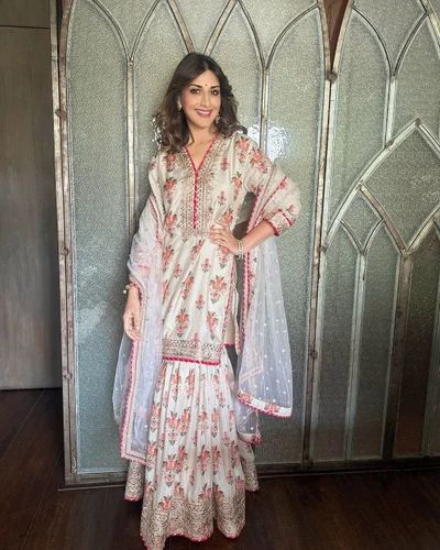 Silk Printed Bollywood Style Ready Made Sharara With Fancy Dupatta, White