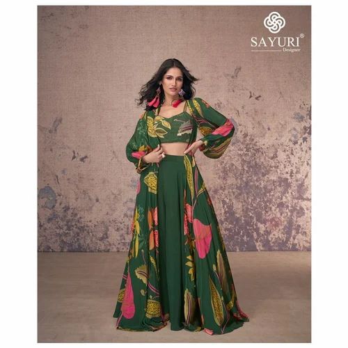 Georgette Solid Latest Party Wear Designer Suit, Green