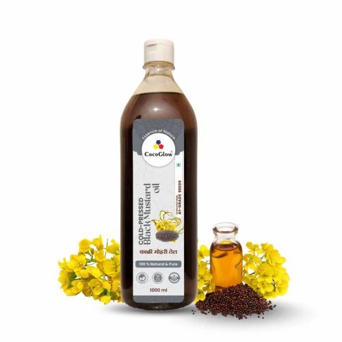 CocoGlow Cold Pressed Black Mustard Oil - 1 Liter, Kacchi Ghani Lakdi Ghana Oil,