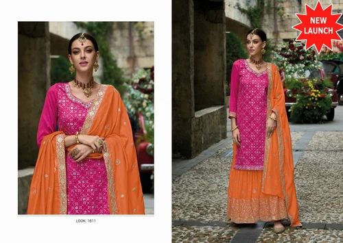 Pakistani Pure Silk Dupatta Suits, Semi Stitched