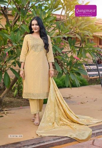 Embroidered Yellow Chanderi Embroidery Suit
