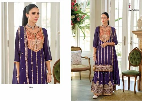 Silk Ladies Designer Pakistani Suits, Semi Stitched