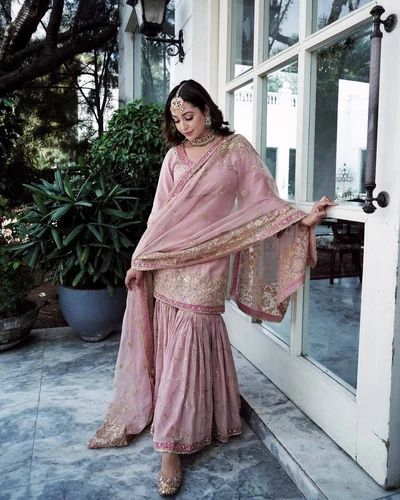 Georgette Pink Wedding Designer Suits, A-line