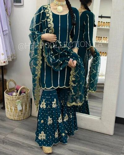 Embroidery Ladies Designer Sharara Suit, Georgette