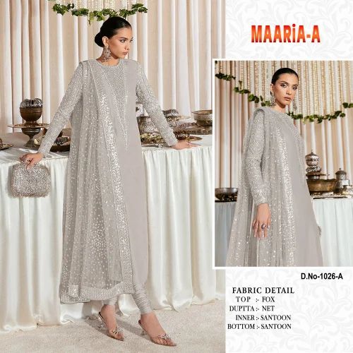 Grey Georgette Pakistani Suits, Semi Stitched