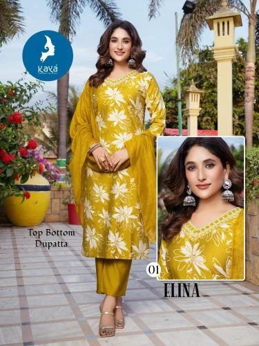 Rayon Yellow Foil Printed Kurta Set