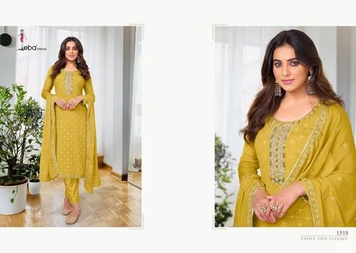 Georgette Embroidered New Party Wear Designer Suits, Yellow