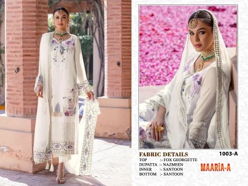 Georgette White Unstitched Pakistani Suits, Semi Stitched