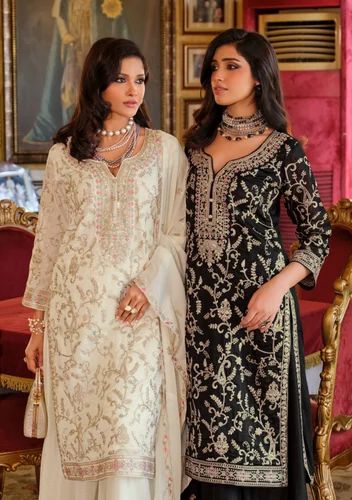 Stitched HEAVY CHINON PAKISTANI SUIT, Silk