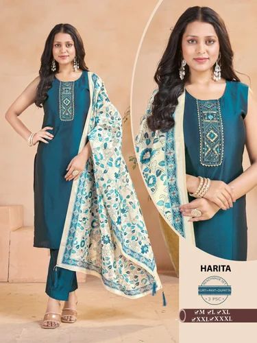 Straight Blue Pure Silk Kurti