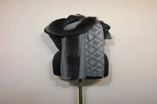 Cashmere Silk Fur Crystal Stole
