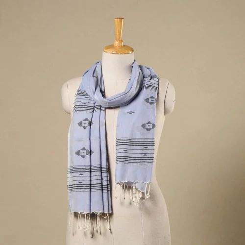 Hand woven Light Blue Cotton Jamdani Stoles