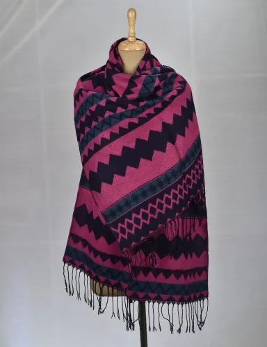 Pink Cotton acrylic kullu design stole
