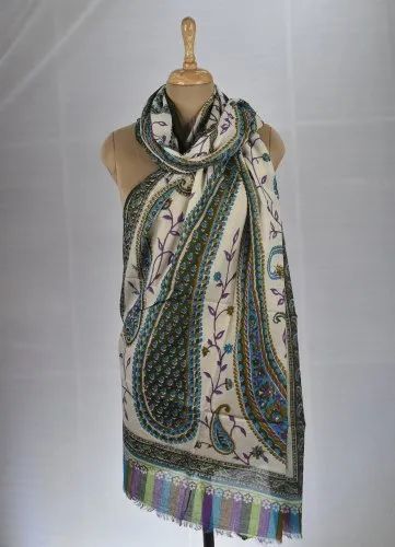 Green Cotton Print Stole