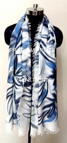 Blues Leafs Cotton Gauze Hand Print Stole