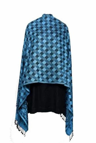 Sky Blue Check Viscose Weaved Stole