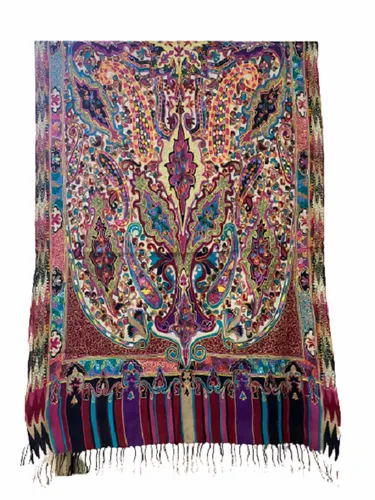 Multicolor Digital Print Wool Stole with heavy work