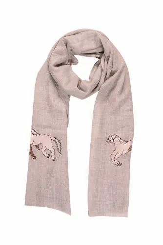 Fine wool natural Designer Embroidery Stole