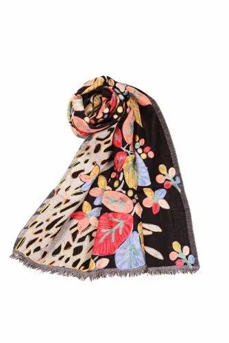 Impex Crafts Black Woolen Embroidery Stole