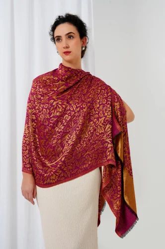 Casual Wear Zari Jacquard Reversible Merino Wool Stole