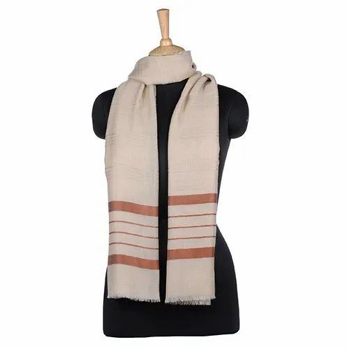 Saan Designs Mix, Beige Pashmina Stole With Border Stoles, Size: 28x80 Inches