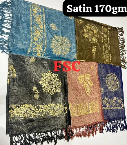 Maroon,brown Printed Satin 170Grm Denim Gold Print on stole