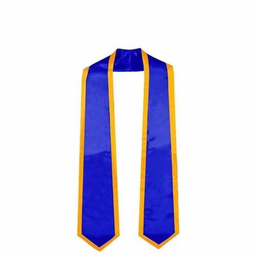 Satin Blue Graduation Stole With One Side Embroidery