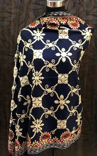 Navy Blue Viscose Aari embroidery Stoles