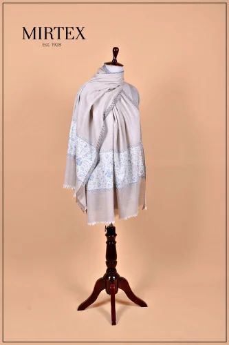 Kashmiri Merino Wool Stole Hand Embroidery Shaded Wide Border (70x200 cm)