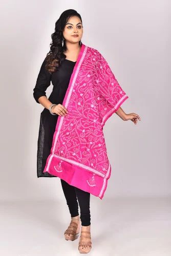 Pink Pure Silk Kantha Stitch Stole