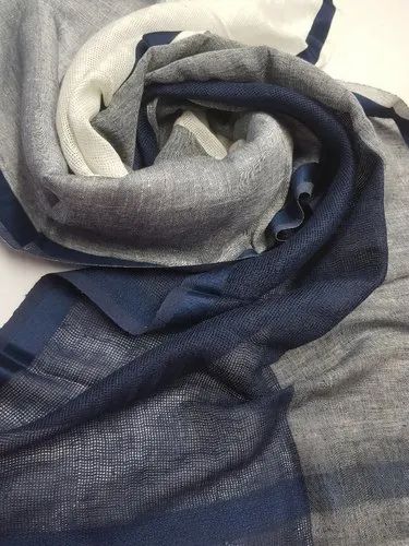Blue,Grey and White Handloom Cotton Linen Stole
